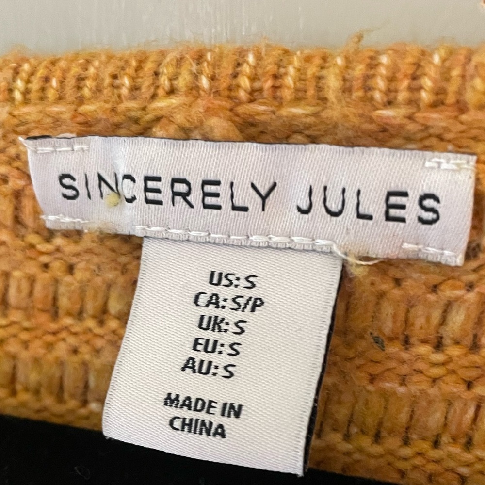 Sincerely Jules Orange Yellow V-Neck Sweater with Cropped Fit Cute Comfy Stretch - Picture 6 of 7